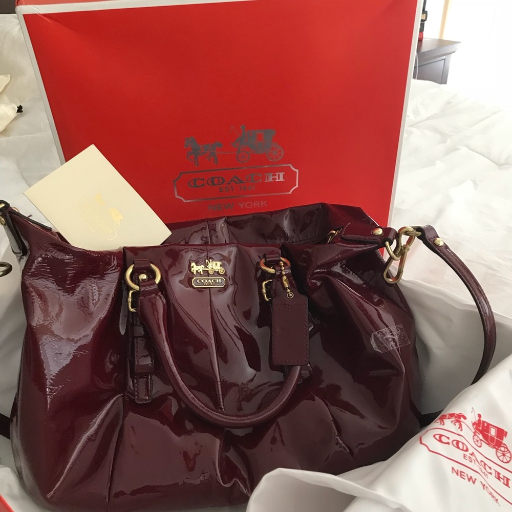 Burgundy Shiny Leather Coach Bag
